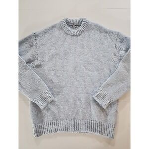 ZARA Light Blue Chunky Knit Wool Blend Sweater Jumper Pullover L Made In Turkey